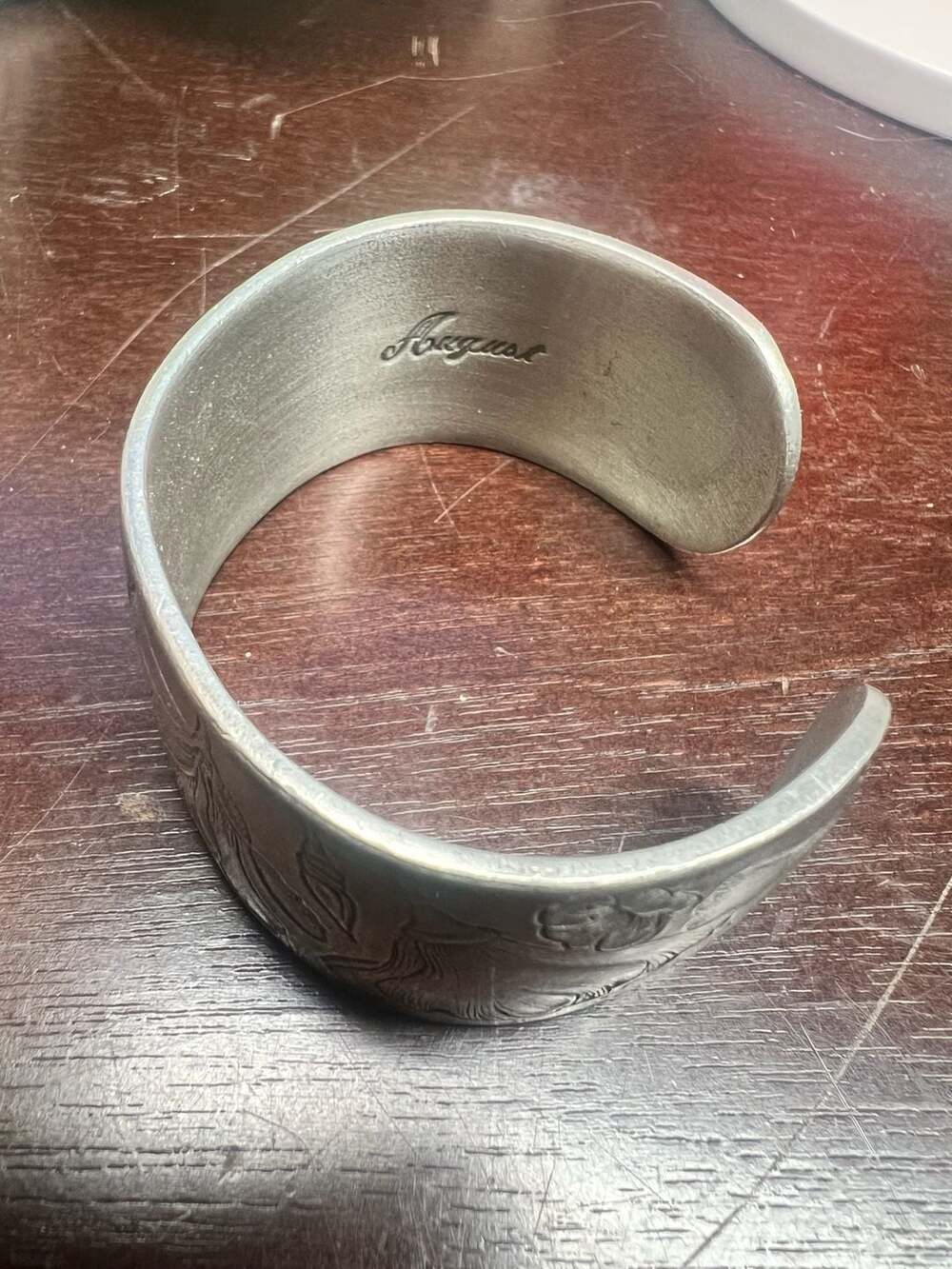 Vintage Kirk Pewter August Poppy Flower of the Month Cuff Bracelet